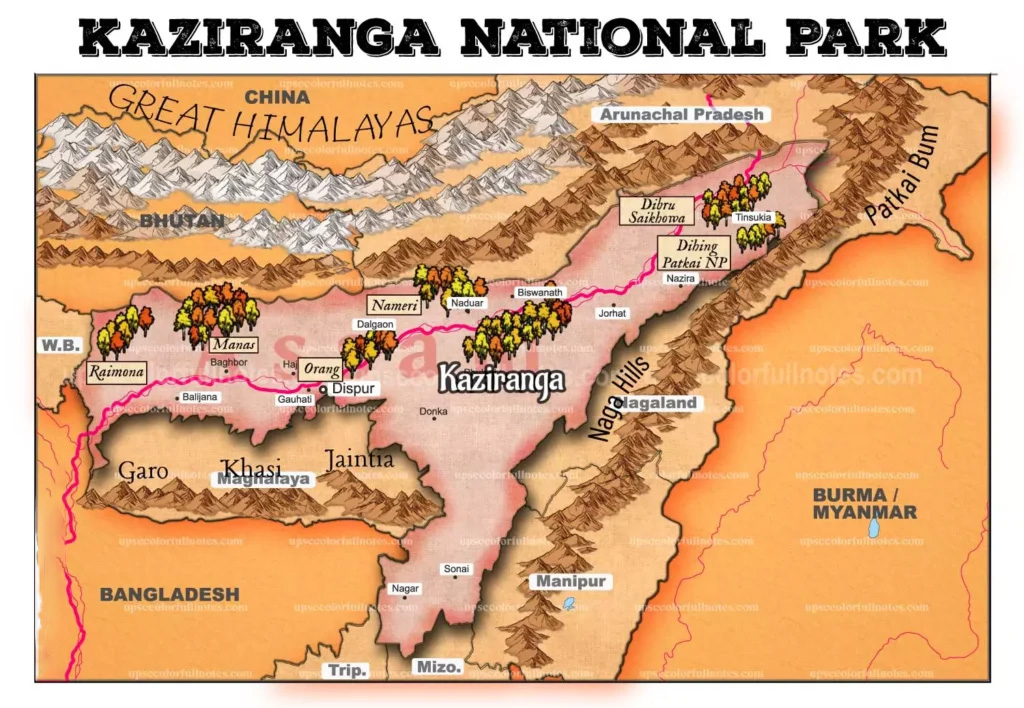 location of Kaziranga national park in map